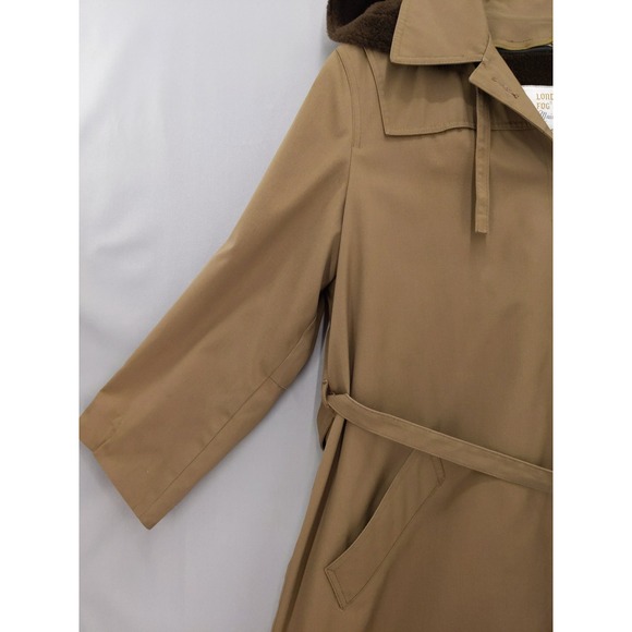 vtg London Fog Trench Coat Womens 16 PET Hooded Faux Fur Lined Belted Maincoat - Picture 5 of 9